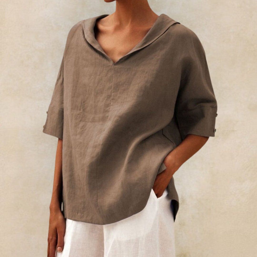 V-hals casual overhemd | Pearl