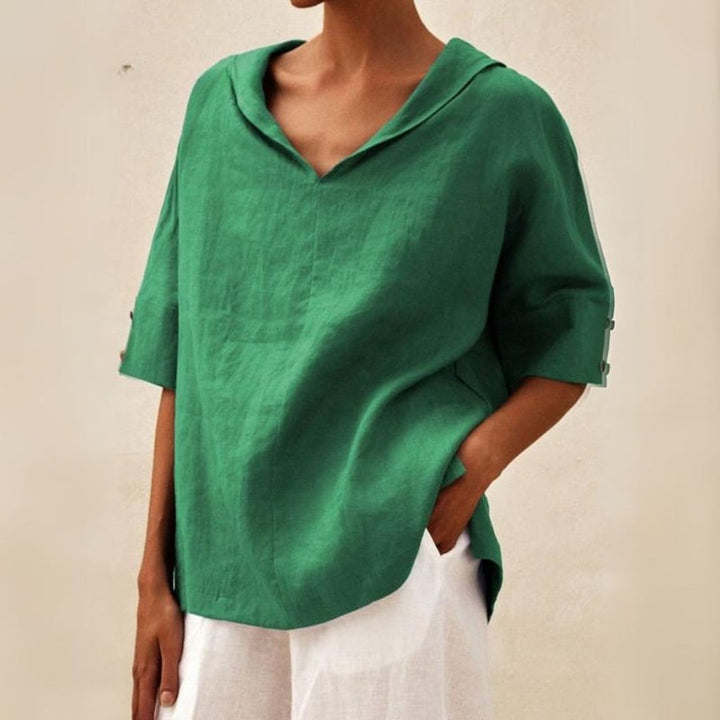V-hals casual overhemd | Pearl