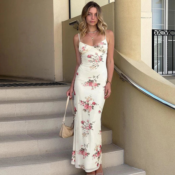 Vrouwen Comfortabele Bloemrijke Mouwloze Maxi Zomerjurk - Julia