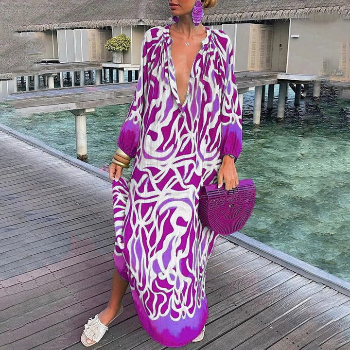 Vrouwen Lichtgewicht Boho Design Maxi Zomerjurk met lange mouwen - Aliyah