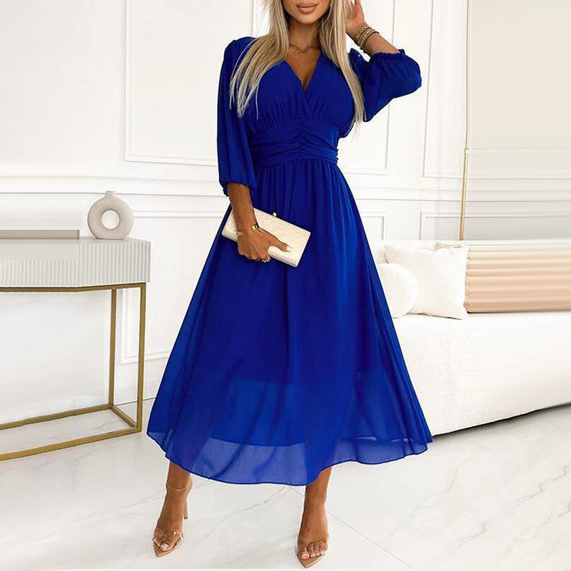 Vrouwen Lichtgewicht Chiffon Elegante Fit Midi Zomerjurk - Amira