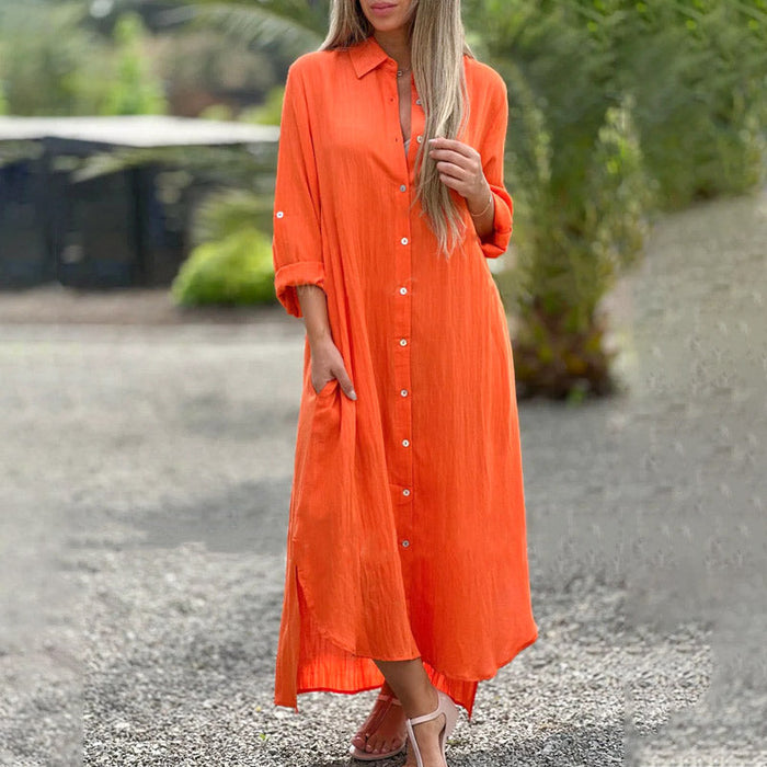 Vrouwen Luchtige knoopsluiting en Split 's Maxi Zomerjurk - Juna