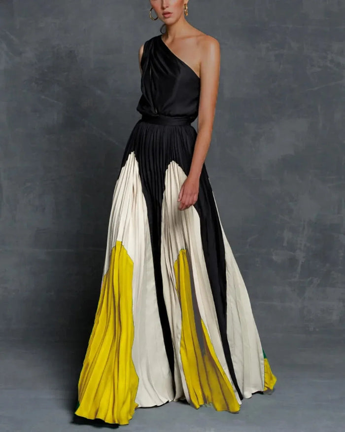 Vrouwen Off the Shoulder kleurblok met vloeiende rok Maxi zomerjurk - Estelle