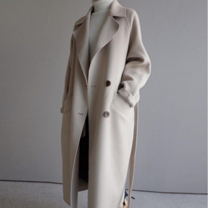 Winterjas Dames | Lange Winterjas Dames | Brede Kraag & Strikriem voor Elegante Taille
