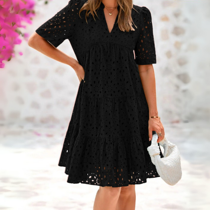 Zomer Jurk Dames | Broderie Anglaise & Pofmouwen