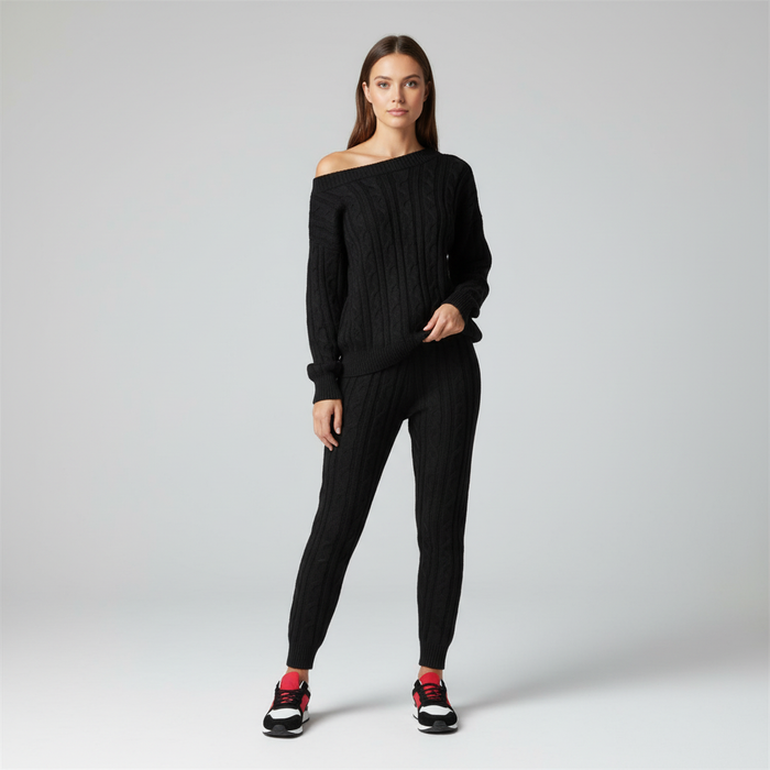 Dames Oversized Gebreide Set met Off-Shoulder Top
