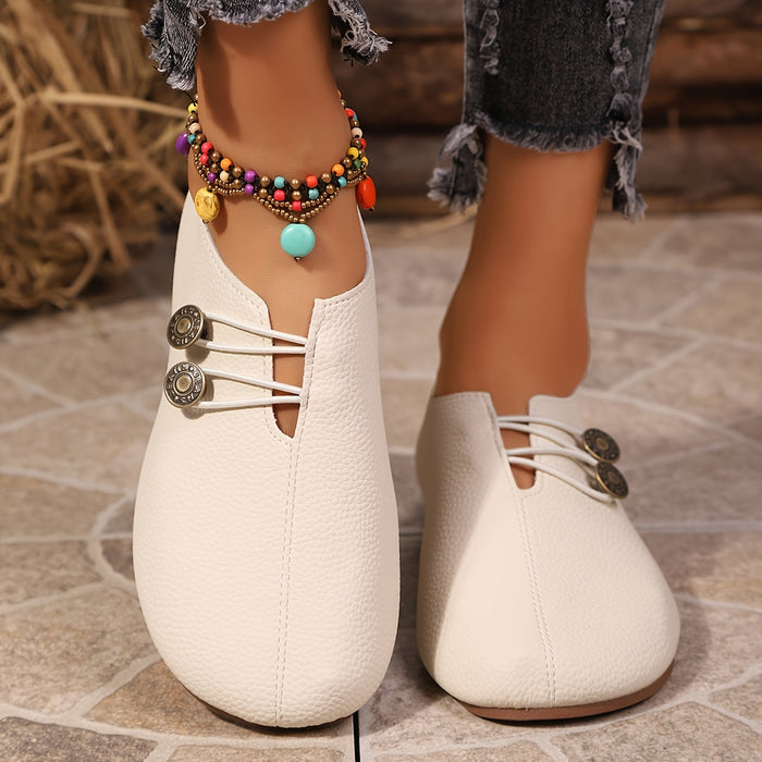 Dames Loafers met Blokkhak en Decoratieve Knoopsluiting