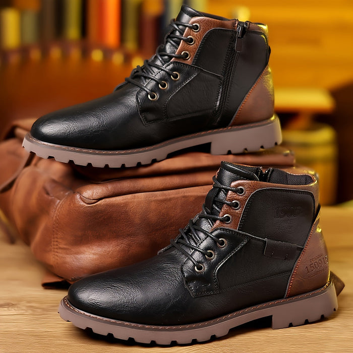 Heren Lace-Up Enkellaarzen met Rits en Grip Zool
