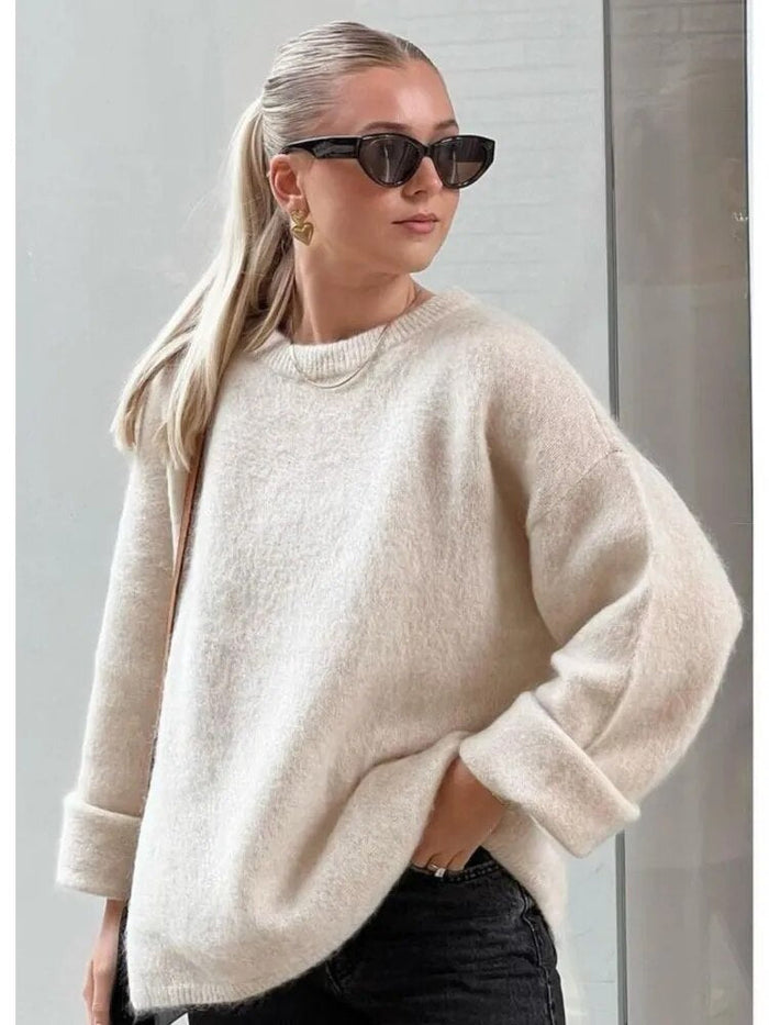 Dames Oversized Trui met Ronde Hals en Lange Mouwen