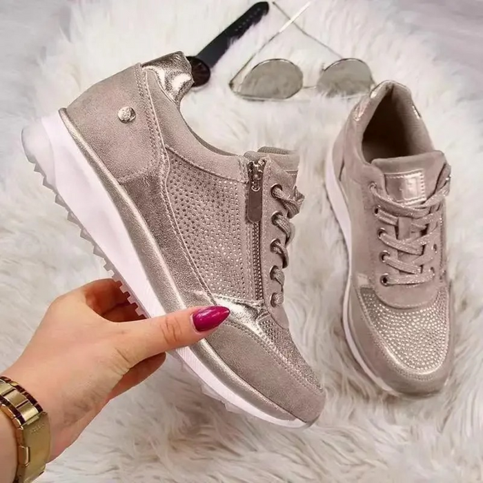Dames Sneakers met Strass en Ritssluiting Opzij