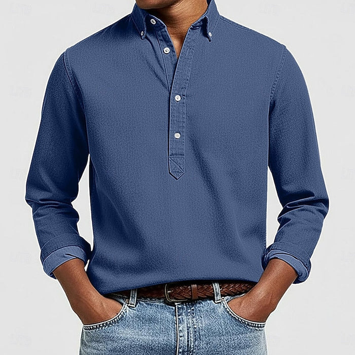Heren Button-Down Popover Overhemd met Lange Mouwen