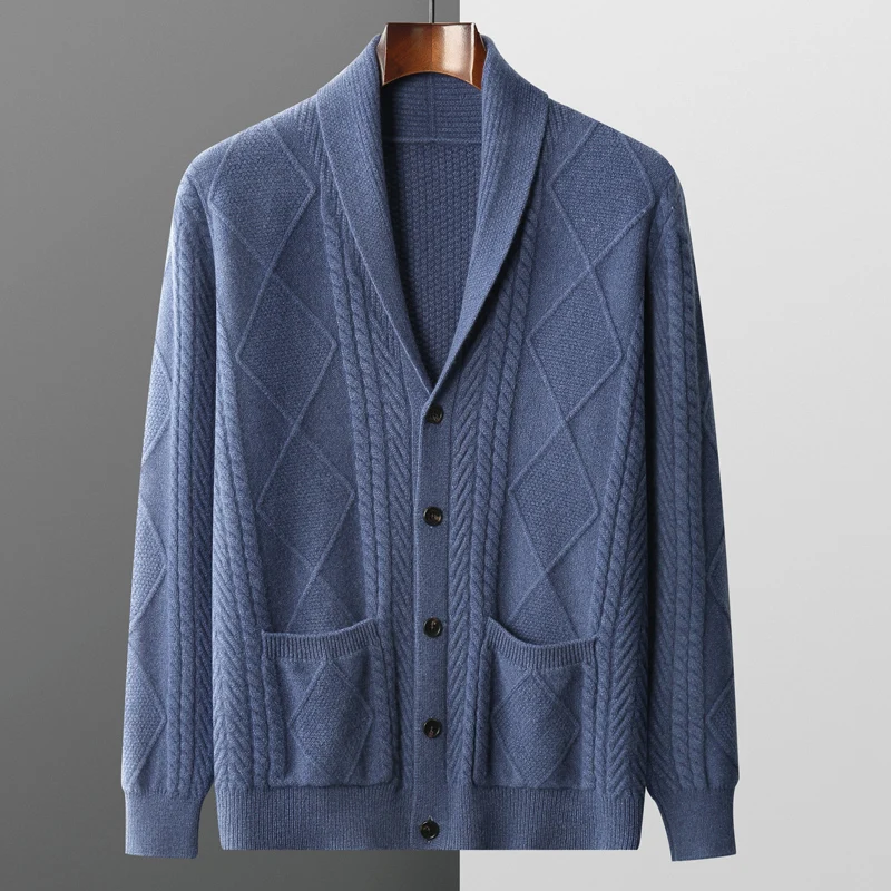 Heren Cardigan Vest met Kabelpatroon en Knoopsluiting