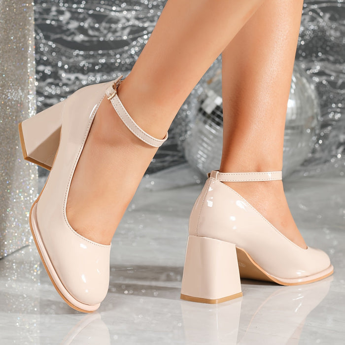 Dames Blokhak Pumps met Enkelbandje Glanzend Patent