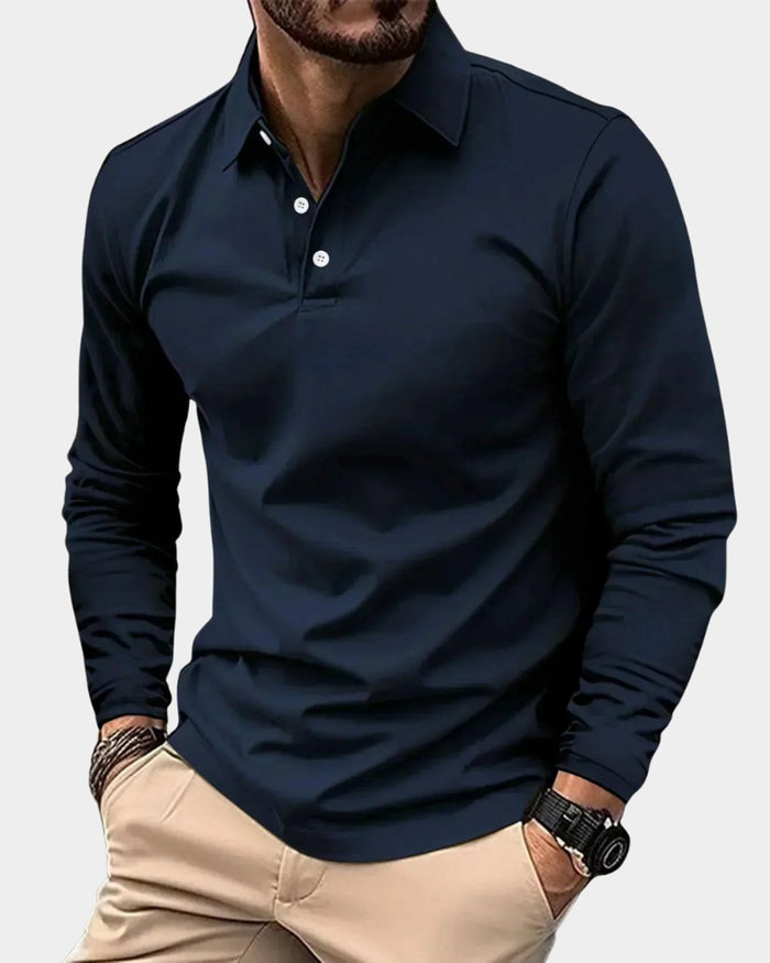 Heren Slim-Fit Poloshirt Lange Mouw met Kraag
