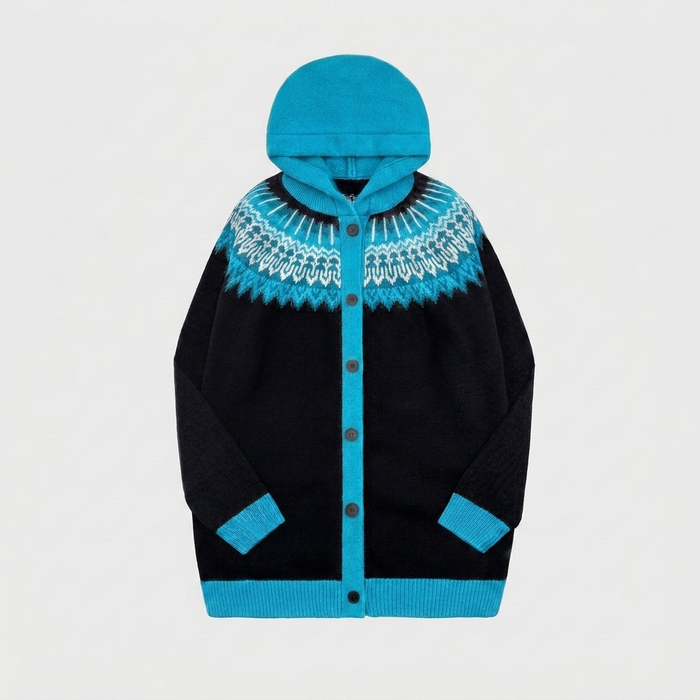 Dames Vest met Capuchon en Fair Isle-Patroon Lange Mouw