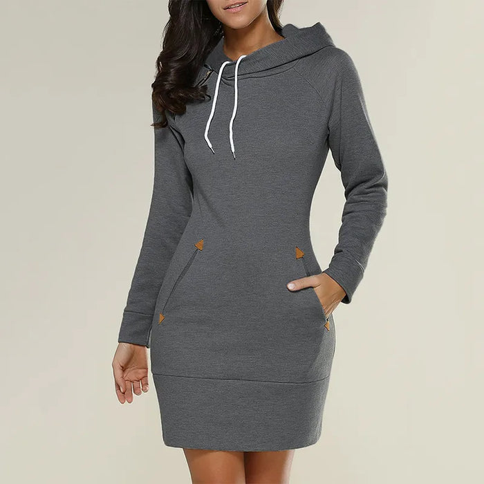 Dames Sweatshirt Jurk met Capuchon en Kangoeroezakken
