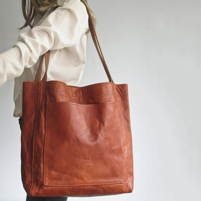 Dames Leren Tote Bag met Schouderhengsels en Binnenvak
