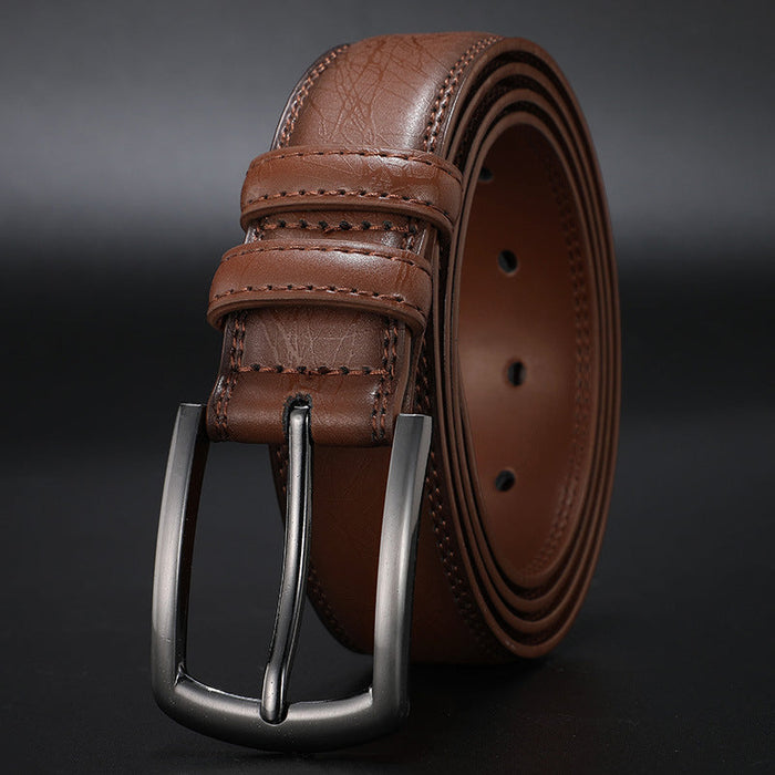 Heren Leren Riem met Pin Gesp en Stiksel Detail