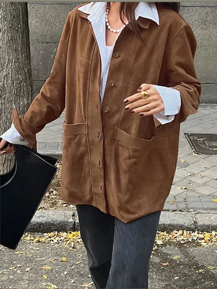 Dames Oversized Jas met Revers en Knoopsluiting