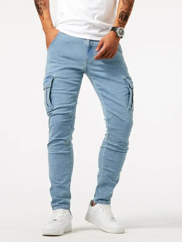 Heren Cargo Broek met Zijzakken en Smalle Pasvorm